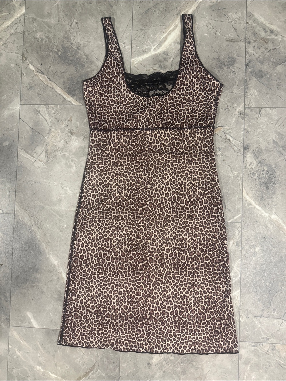 Leopard Print Lace Trim Shaping Tank Dress